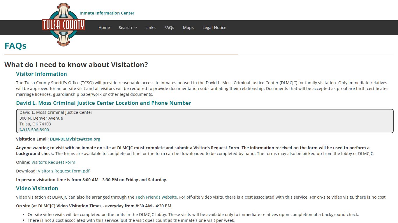 FAQs - Inmate Information Center - Tulsa County, Oklahoma