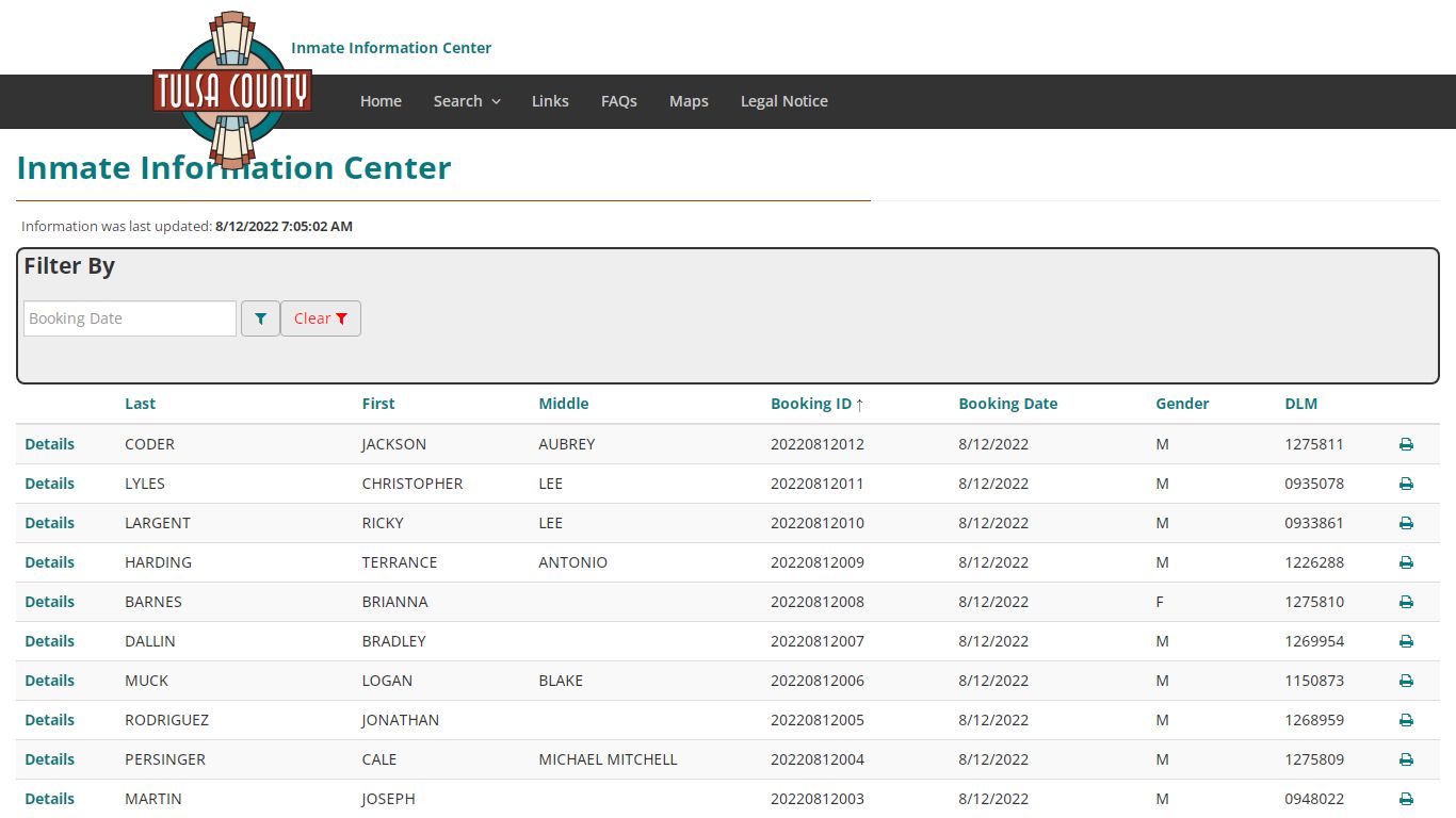 Booking Index - Inmate Information Center